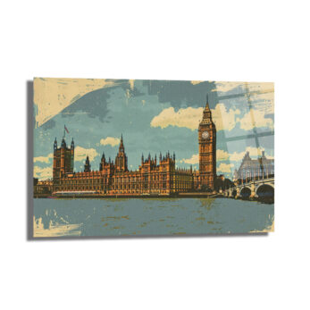 Vintage Londra Big Ben Manzarası Cam Tablo - Glazella