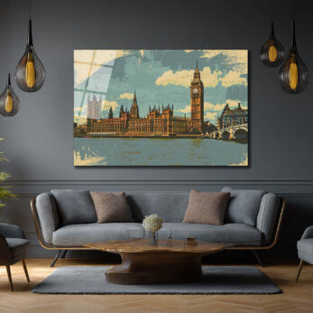 Vintage Londra Big Ben Manzarası Cam Tablo - Glazella