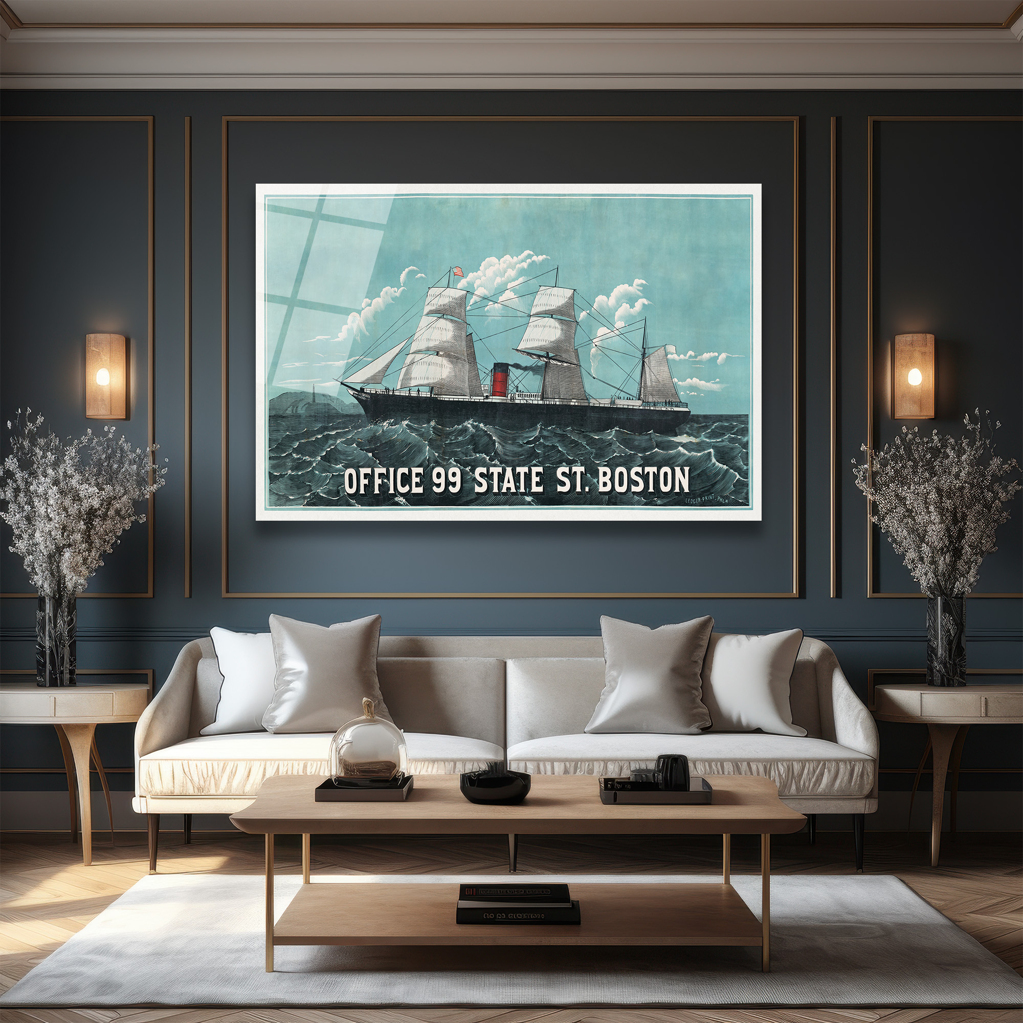 Boston Denizcilik Ruhunu Yansıtan Vintage Gemi Cam Tablo - Glazella Boston Denizcilik Ruhunu Yansıtan Vintage Gemi Cam Tablo - Glazella