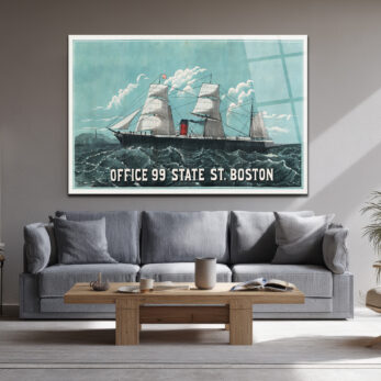 Boston Denizcilik Ruhunu Yansıtan Vintage Gemi Cam Tablo - Glazella Boston Denizcilik Ruhunu Yansıtan Vintage Gemi Cam Tablo - Glazella