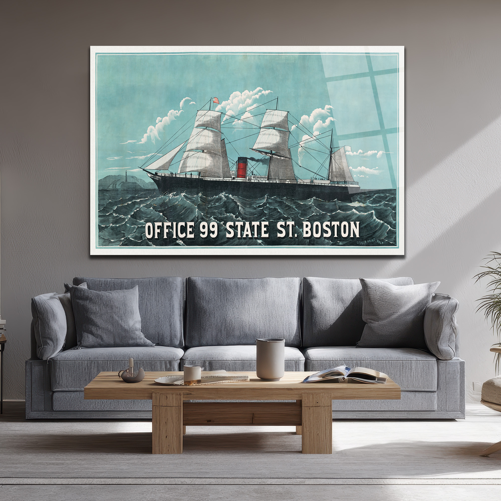Boston Denizcilik Ruhunu Yansıtan Vintage Gemi Cam Tablo - Glazella Boston Denizcilik Ruhunu Yansıtan Vintage Gemi Cam Tablo - Glazella