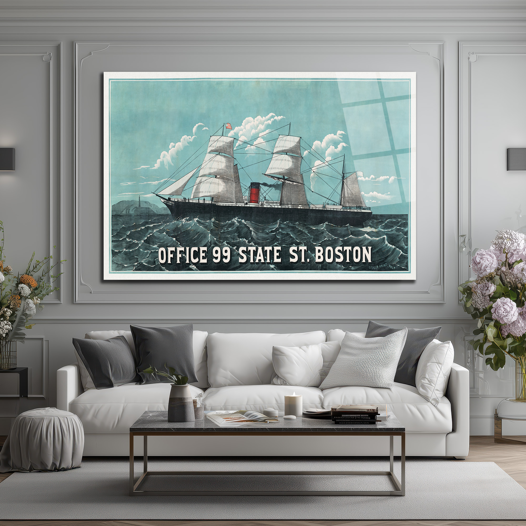 Boston Denizcilik Ruhunu Yansıtan Vintage Gemi Cam Tablo - Glazella Boston Denizcilik Ruhunu Yansıtan Vintage Gemi Cam Tablo - Glazella