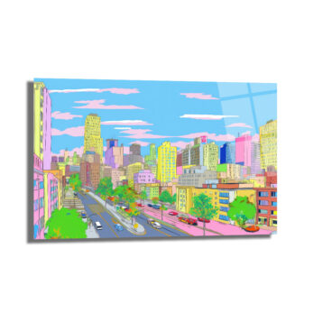 Pastel Rüyaların Şehri Cam Tablo - Modern Şehir Manzarası - Glazella