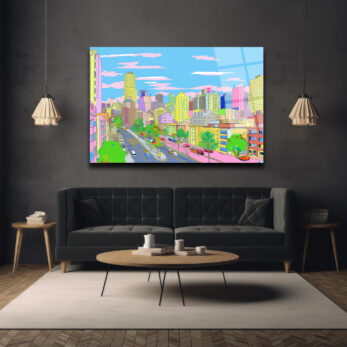 Pastel Rüyaların Şehri Cam Tablo - Modern Şehir Manzarası - Glazella