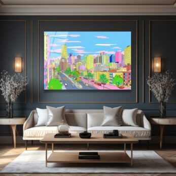 Pastel Rüyaların Şehri Cam Tablo - Modern Şehir Manzarası - Glazella