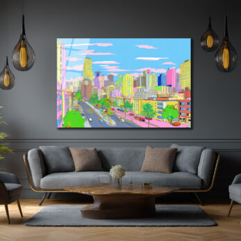 Pastel Rüyaların Şehri Cam Tablo - Modern Şehir Manzarası - Glazella