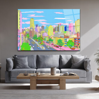 Pastel Rüyaların Şehri Cam Tablo - Modern Şehir Manzarası - Glazella
