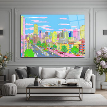 Pastel Rüyaların Şehri Cam Tablo - Modern Şehir Manzarası - Glazella