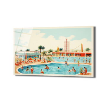 Retro Yaz Havuzu Cam Tablo - Sonsuz Tatil Coşkusu - Glazella