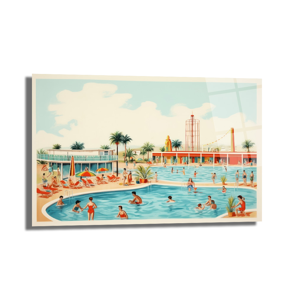 Retro Yaz Havuzu Cam Tablo - Sonsuz Tatil Coşkusu - Glazella Retro Yaz Havuzu Cam Tablo - Sonsuz Tatil Coşkusu - Glazella