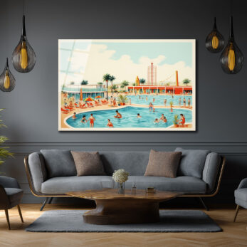 Retro Yaz Havuzu Cam Tablo - Sonsuz Tatil Coşkusu - Glazella Retro Yaz Havuzu Cam Tablo - Sonsuz Tatil Coşkusu - Glazella