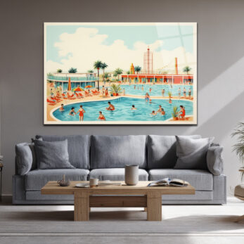 Retro Yaz Havuzu Cam Tablo - Sonsuz Tatil Coşkusu - Glazella Retro Yaz Havuzu Cam Tablo - Sonsuz Tatil Coşkusu - Glazella