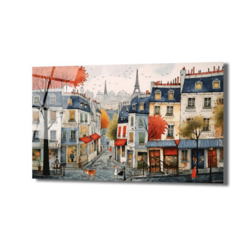 Paris Sokakları Romantizmi Cam Tablo - Eyfel Manzaralı Sonbahar Havası - Glazella