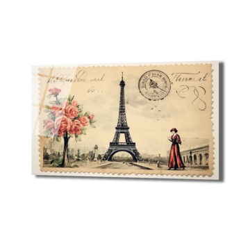 Vintage Paris Eyfel Kulesi ve Kırmızı Güllü Cam Tablo - Glazella