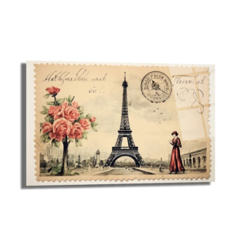 Vintage Paris Eyfel Kulesi ve Kırmızı Güllü Cam Tablo - Glazella