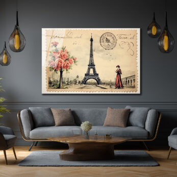 Vintage Paris Eyfel Kulesi ve Kırmızı Güllü Cam Tablo - Glazella