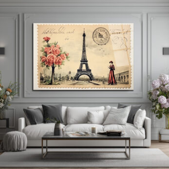Vintage Paris Eyfel Kulesi ve Kırmızı Güllü Cam Tablo - Glazella