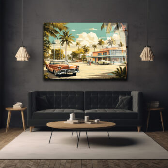 Miami Esintisi Retro Klasik Arabalar Cam Tablo - Glazella Miami Esintisi Retro Klasik Arabalar Cam Tablo - Glazella