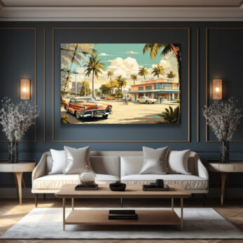 Miami Esintisi Retro Klasik Arabalar Cam Tablo - Glazella Miami Esintisi Retro Klasik Arabalar Cam Tablo - Glazella