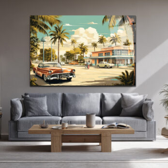 Miami Esintisi Retro Klasik Arabalar Cam Tablo - Glazella Miami Esintisi Retro Klasik Arabalar Cam Tablo - Glazella
