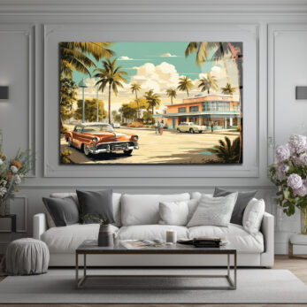 Miami Esintisi Retro Klasik Arabalar Cam Tablo - Glazella Miami Esintisi Retro Klasik Arabalar Cam Tablo - Glazella