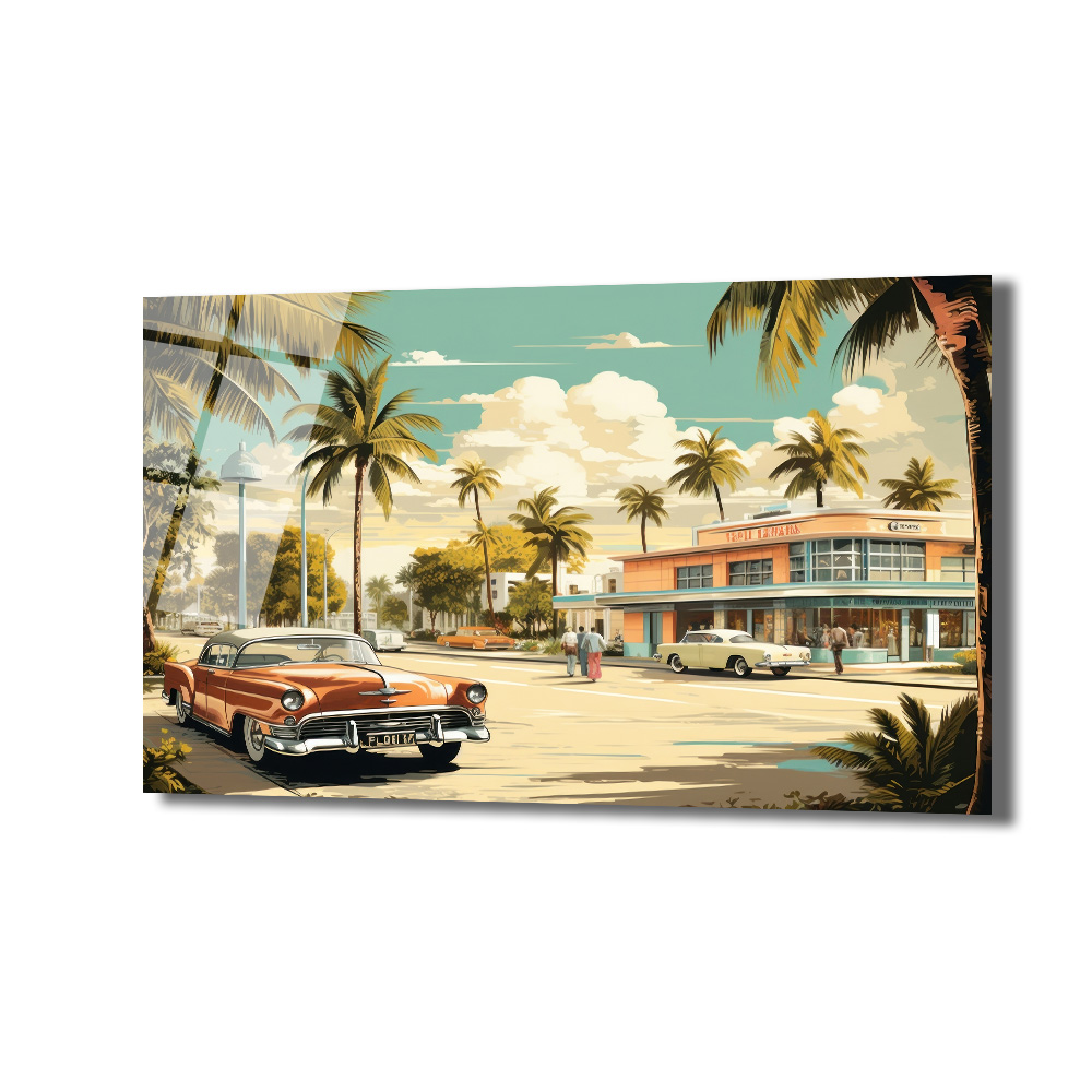 Miami Esintisi Retro Klasik Arabalar Cam Tablo - Glazella Miami Esintisi Retro Klasik Arabalar Cam Tablo - Glazella