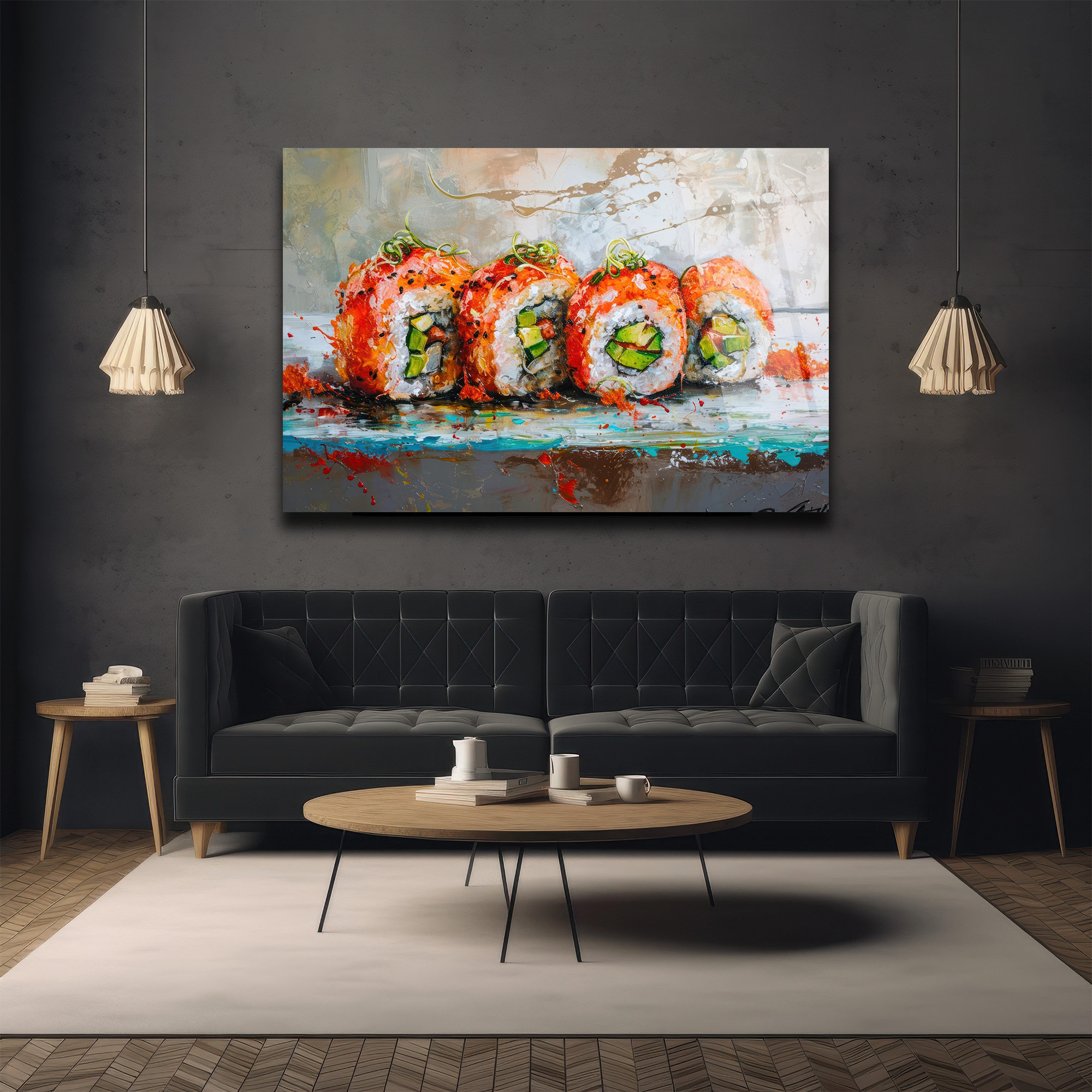 Canlı Sushi Sanatı Cam Tablo - Mutfaklar İçin Modern Duvar Dekoru - Glazella Canlı Sushi Sanatı Cam Tablo - Mutfaklar İçin Modern Duvar Dekoru - Glazella