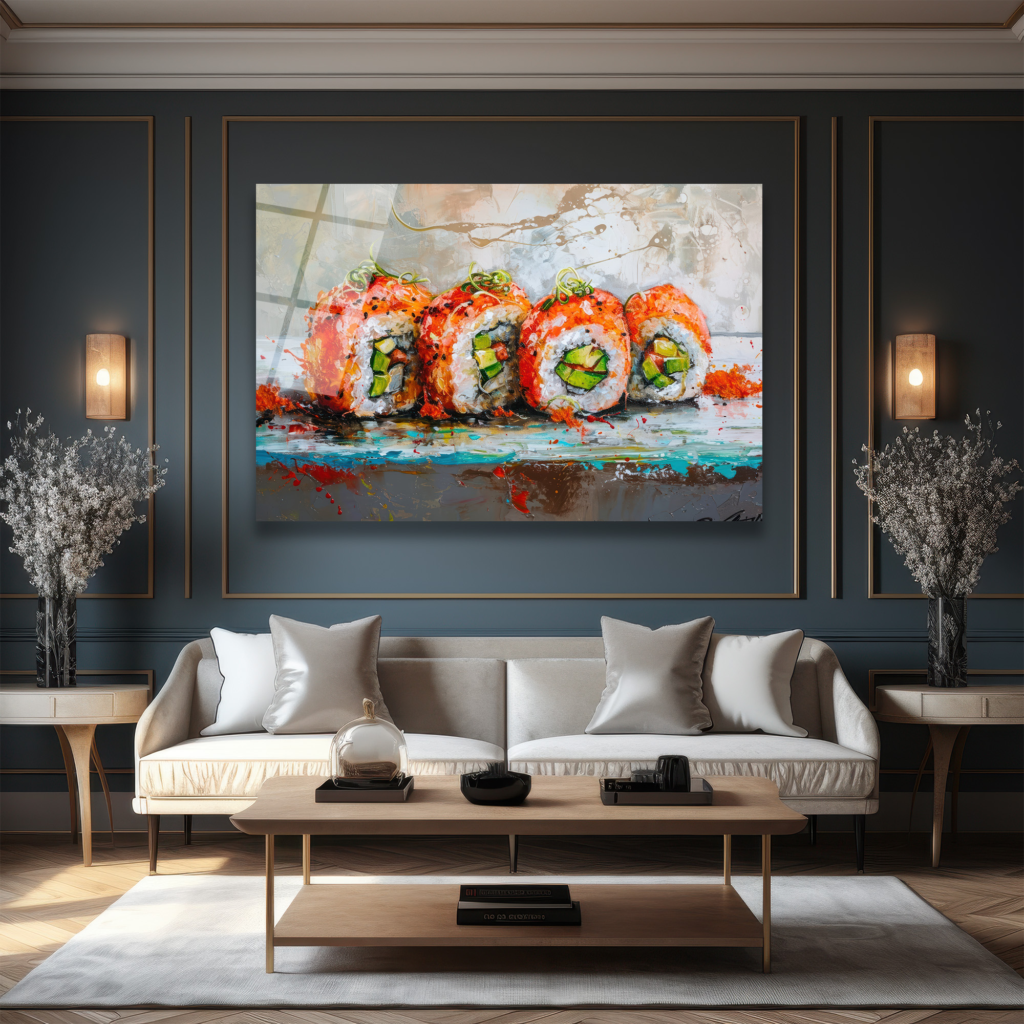 Canlı Sushi Sanatı Cam Tablo - Mutfaklar İçin Modern Duvar Dekoru - Glazella Canlı Sushi Sanatı Cam Tablo - Mutfaklar İçin Modern Duvar Dekoru - Glazella