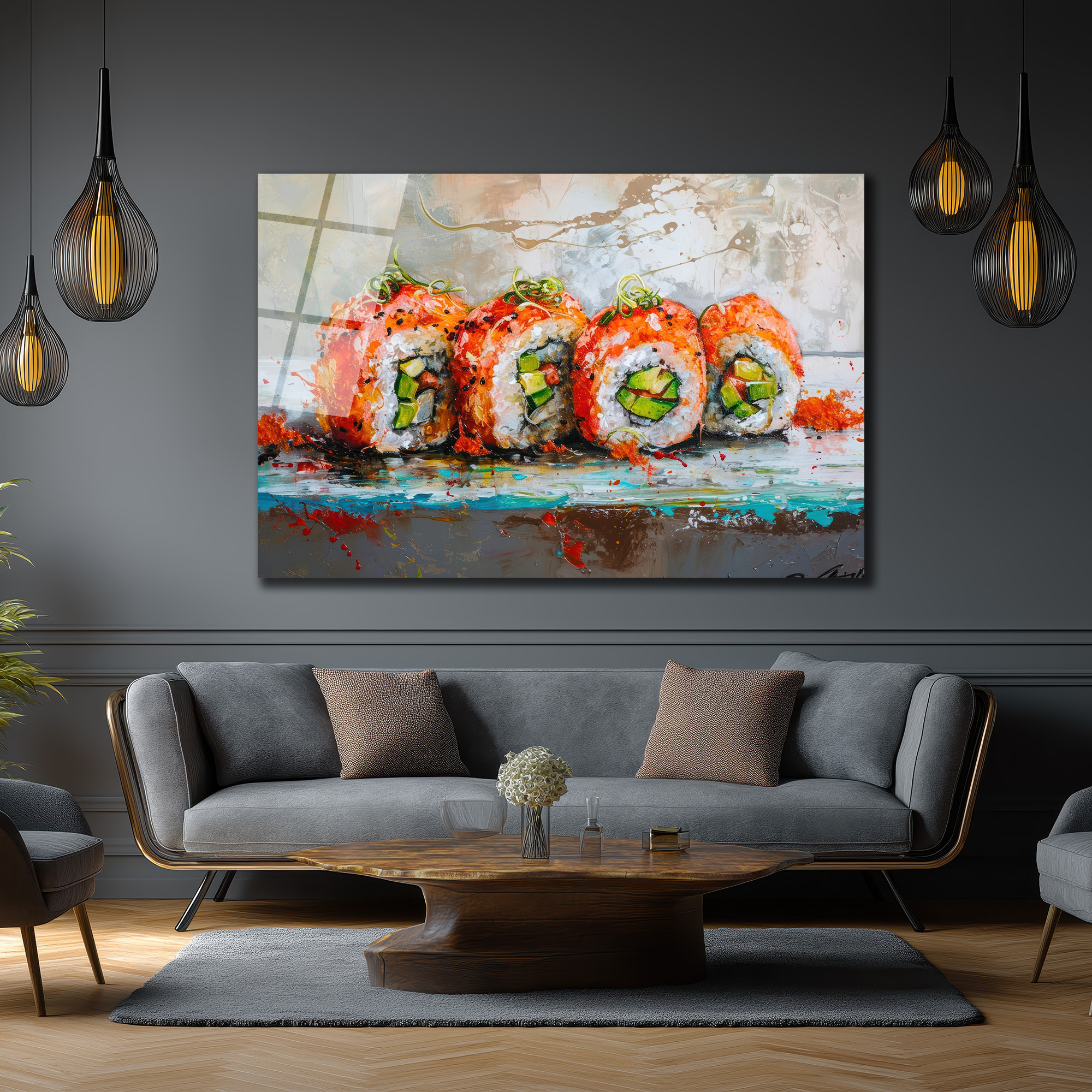 Canlı Sushi Sanatı Cam Tablo - Mutfaklar İçin Modern Duvar Dekoru - Glazella Canlı Sushi Sanatı Cam Tablo - Mutfaklar İçin Modern Duvar Dekoru - Glazella