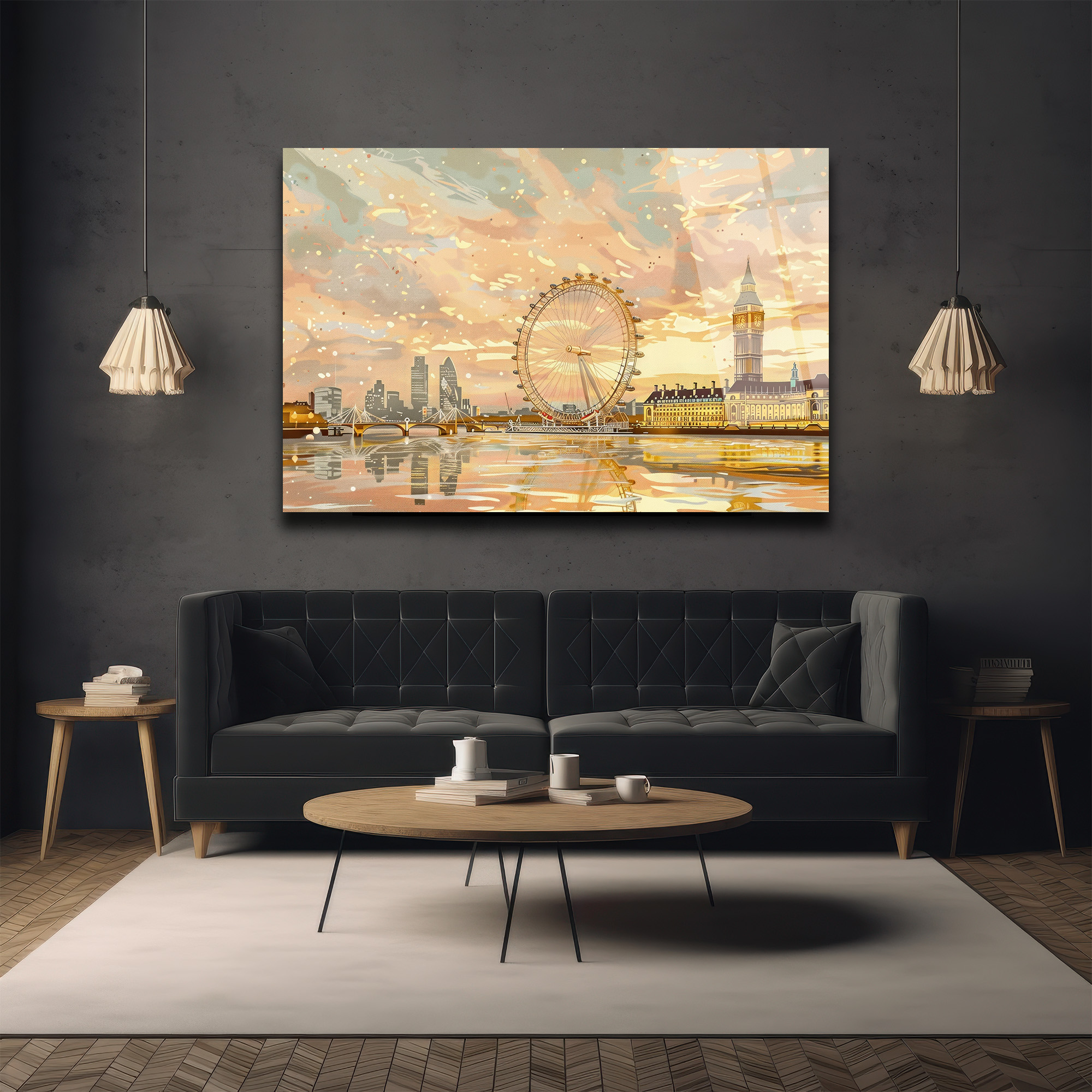 Londra Gün Batımı Manzarası Modern Cam Tablo - Glazella Londra Gün Batımı Manzarası Modern Cam Tablo - Glazella