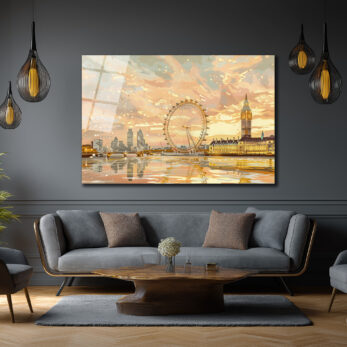 Londra Gün Batımı Manzarası Modern Cam Tablo - Glazella Londra Gün Batımı Manzarası Modern Cam Tablo - Glazella