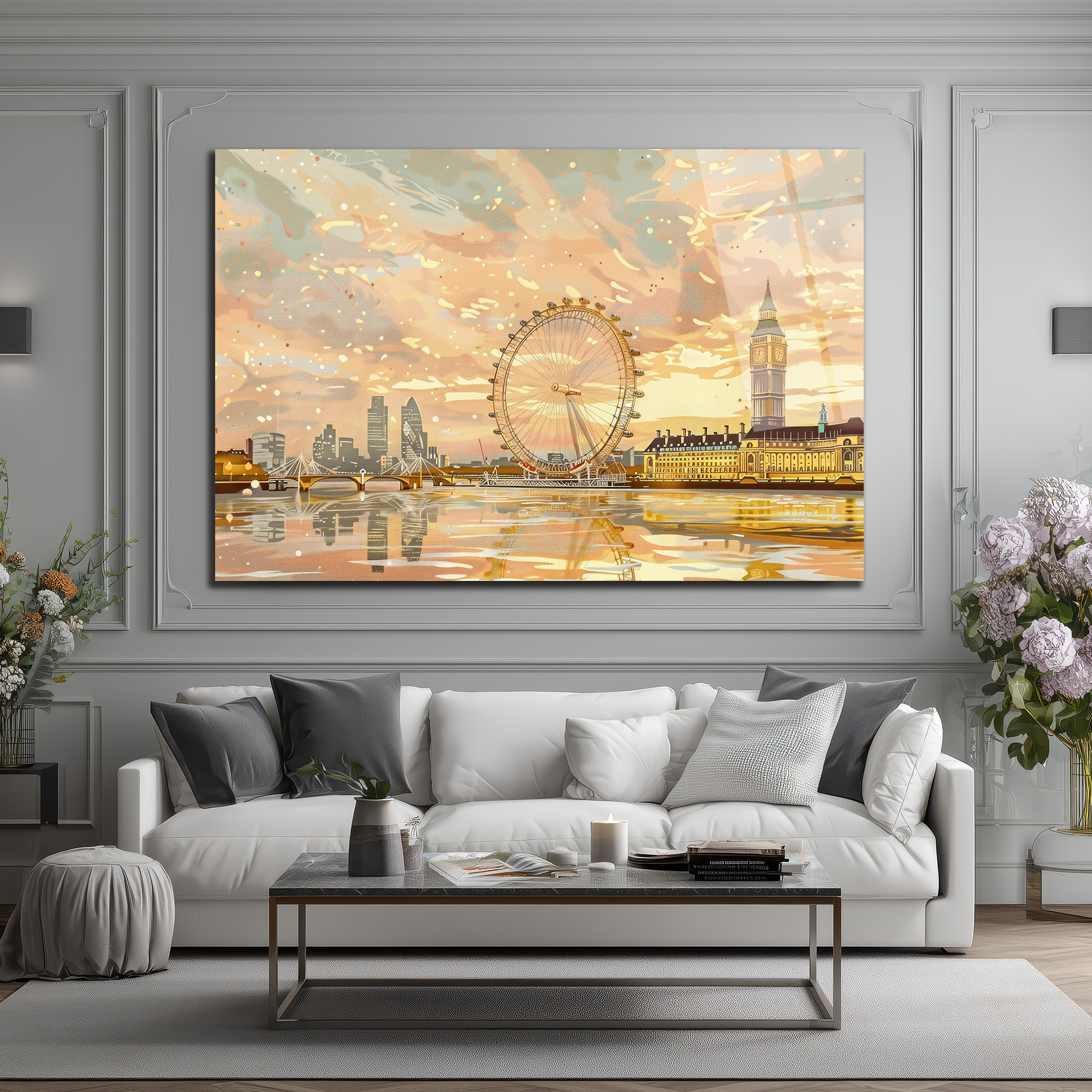 Londra Gün Batımı Manzarası Modern Cam Tablo - Glazella Londra Gün Batımı Manzarası Modern Cam Tablo - Glazella