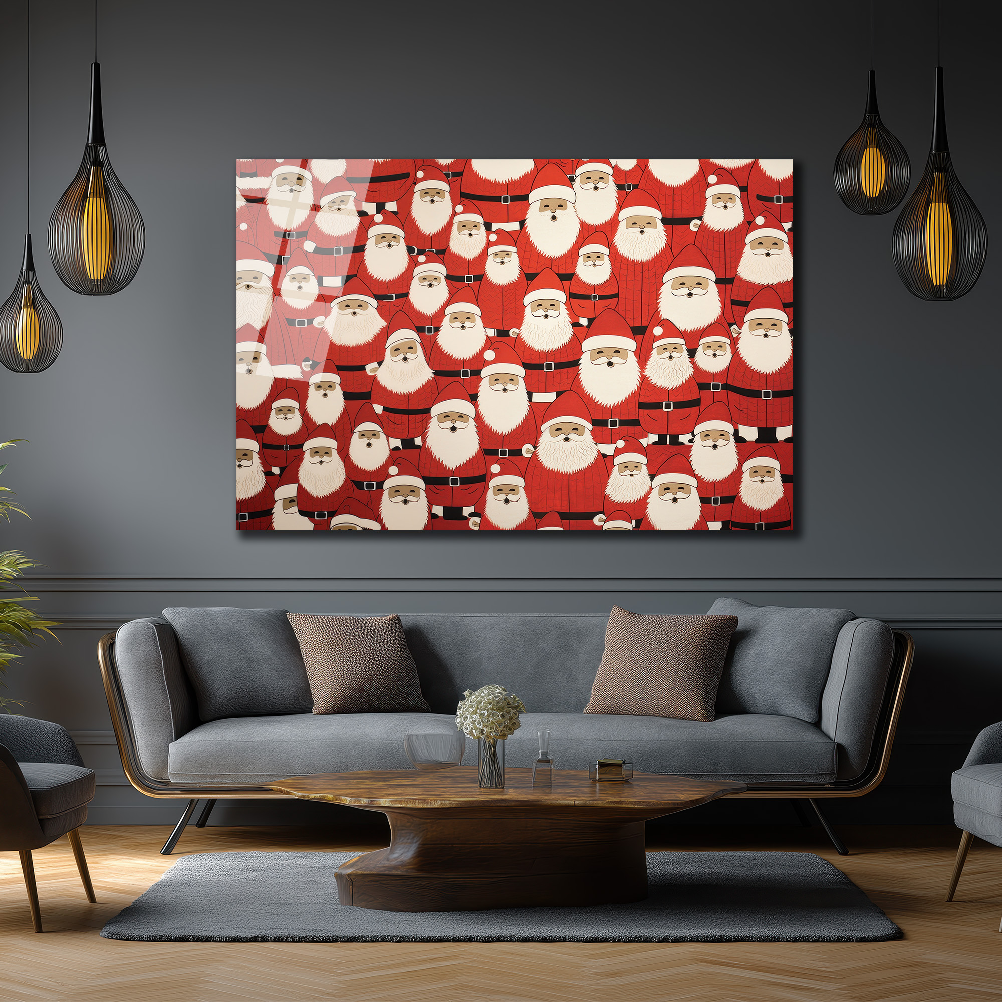 Neşeli Noel Babalar Desenli Premium Cam Tablo - Glazella Neşeli Noel Babalar Desenli Premium Cam Tablo - Glazella