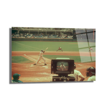 Vintage Beyzbol Maçı Kameramanı Cam Tablo - Nostaljik Spor Sanatı - Glazella
