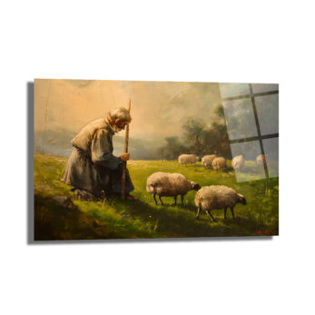 Çoban ve Sürü Cam Tablo - Huzurlu Pastoral Sanat - Glazella