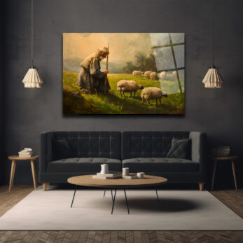 Çoban ve Sürü Cam Tablo - Huzurlu Pastoral Sanat - Glazella