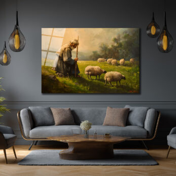 Çoban ve Sürü Cam Tablo - Huzurlu Pastoral Sanat - Glazella