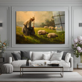 Çoban ve Sürü Cam Tablo - Huzurlu Pastoral Sanat - Glazella