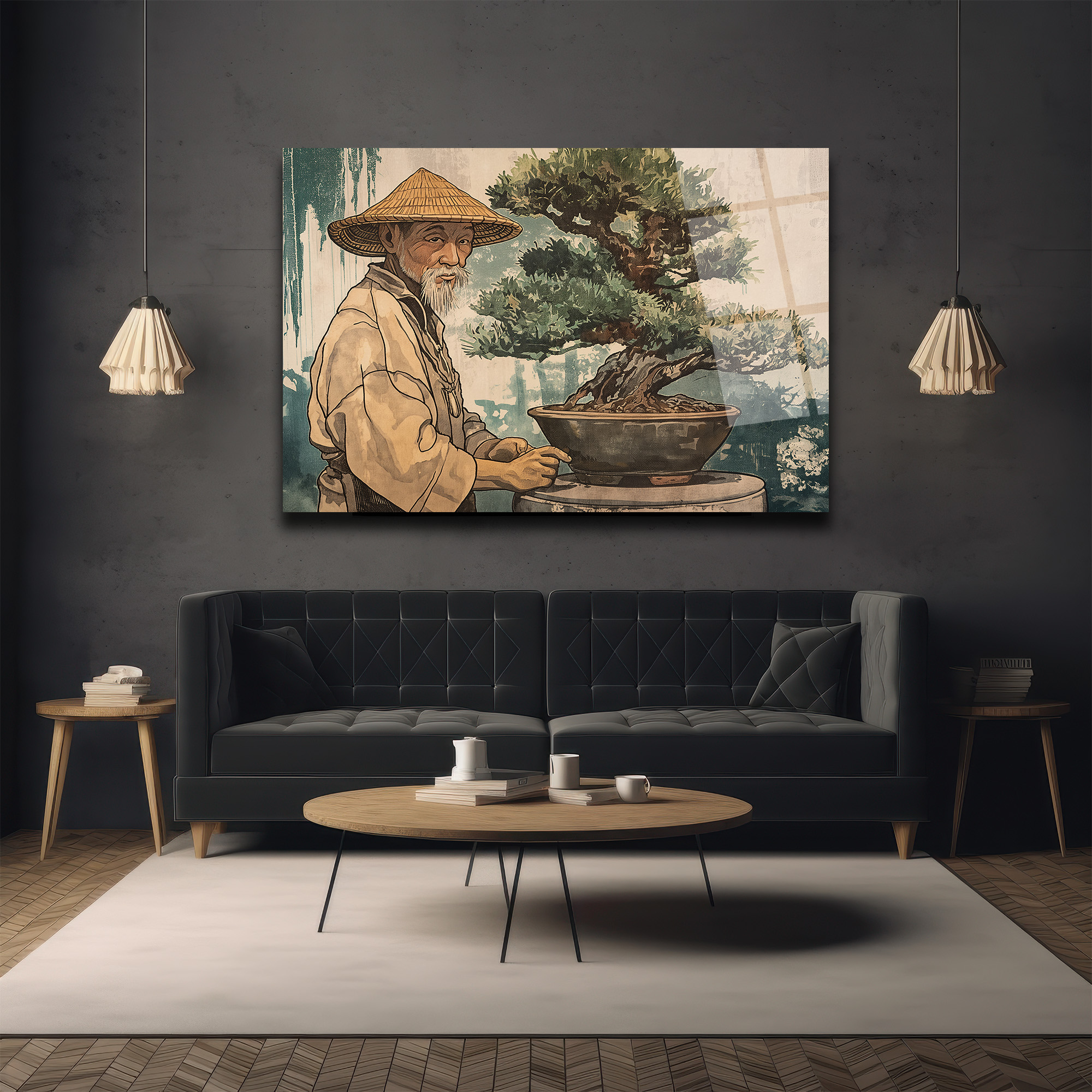 Bonsai Ustası ve Sakin Dünya Cam Tablo - Glazella Bonsai Ustası ve Sakin Dünya Cam Tablo - Glazella