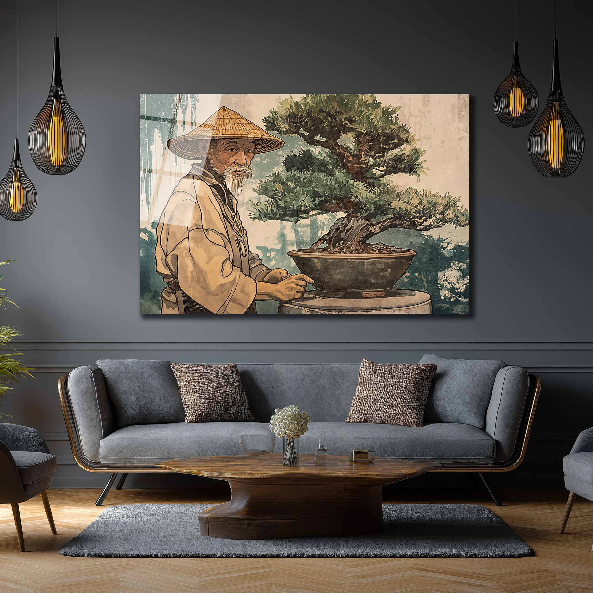 Bonsai Ustası ve Sakin Dünya Cam Tablo - Glazella Bonsai Ustası ve Sakin Dünya Cam Tablo - Glazella
