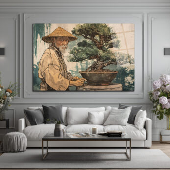 Bonsai Ustası ve Sakin Dünya Cam Tablo - Glazella Bonsai Ustası ve Sakin Dünya Cam Tablo - Glazella