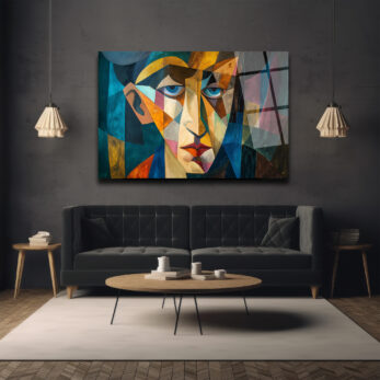 Kübizm Etkili Geometrik Portre Cam Tablo - Modern Sanatın Kalbi - Glazella Kübizm Etkili Geometrik Portre Cam Tablo - Modern Sanatın Kalbi - Glazella