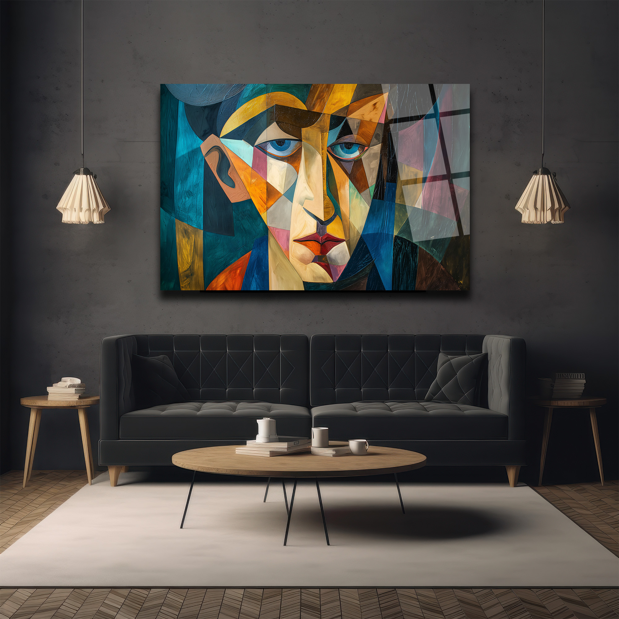 Kübizm Etkili Geometrik Portre Cam Tablo - Modern Sanatın Kalbi - Glazella Kübizm Etkili Geometrik Portre Cam Tablo - Modern Sanatın Kalbi - Glazella