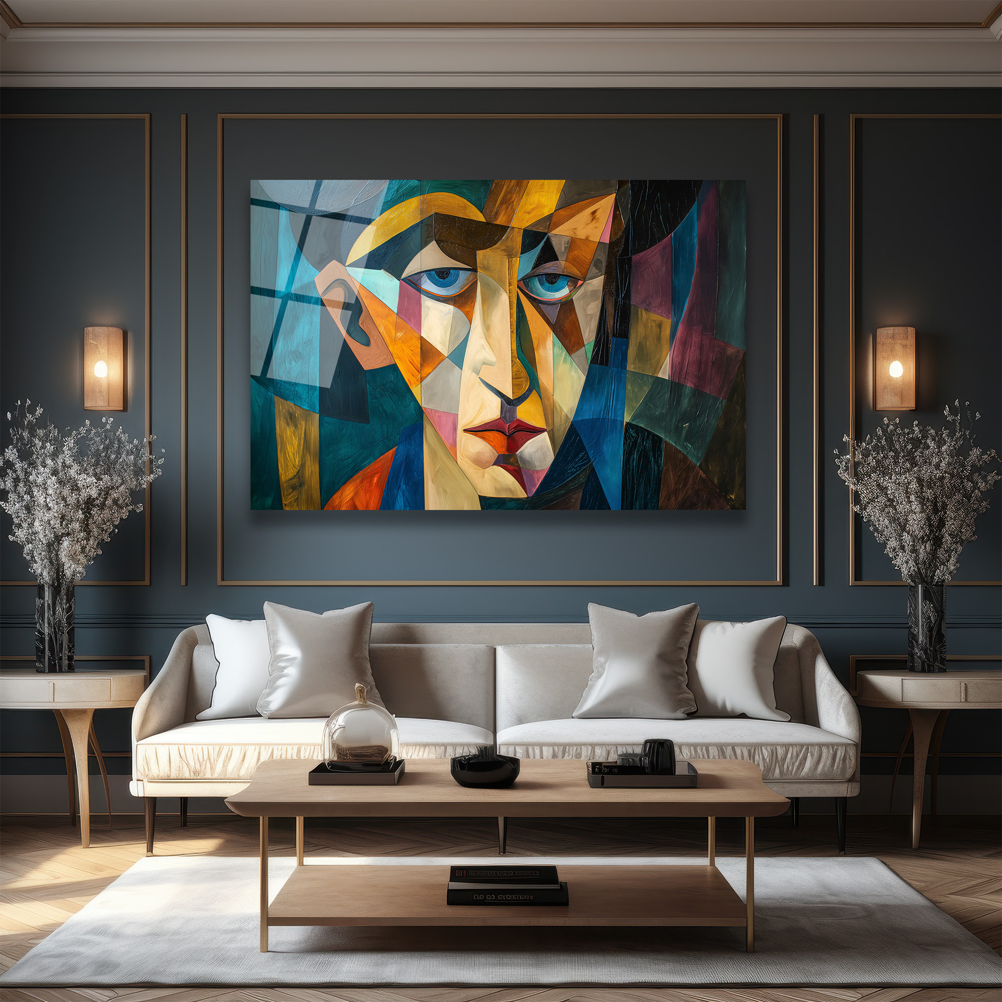 Kübizm Etkili Geometrik Portre Cam Tablo - Modern Sanatın Kalbi - Glazella Kübizm Etkili Geometrik Portre Cam Tablo - Modern Sanatın Kalbi - Glazella