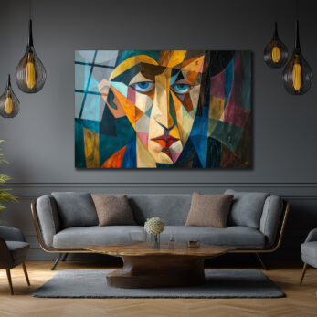 Kübizm Etkili Geometrik Portre Cam Tablo - Modern Sanatın Kalbi - Glazella Kübizm Etkili Geometrik Portre Cam Tablo - Modern Sanatın Kalbi - Glazella