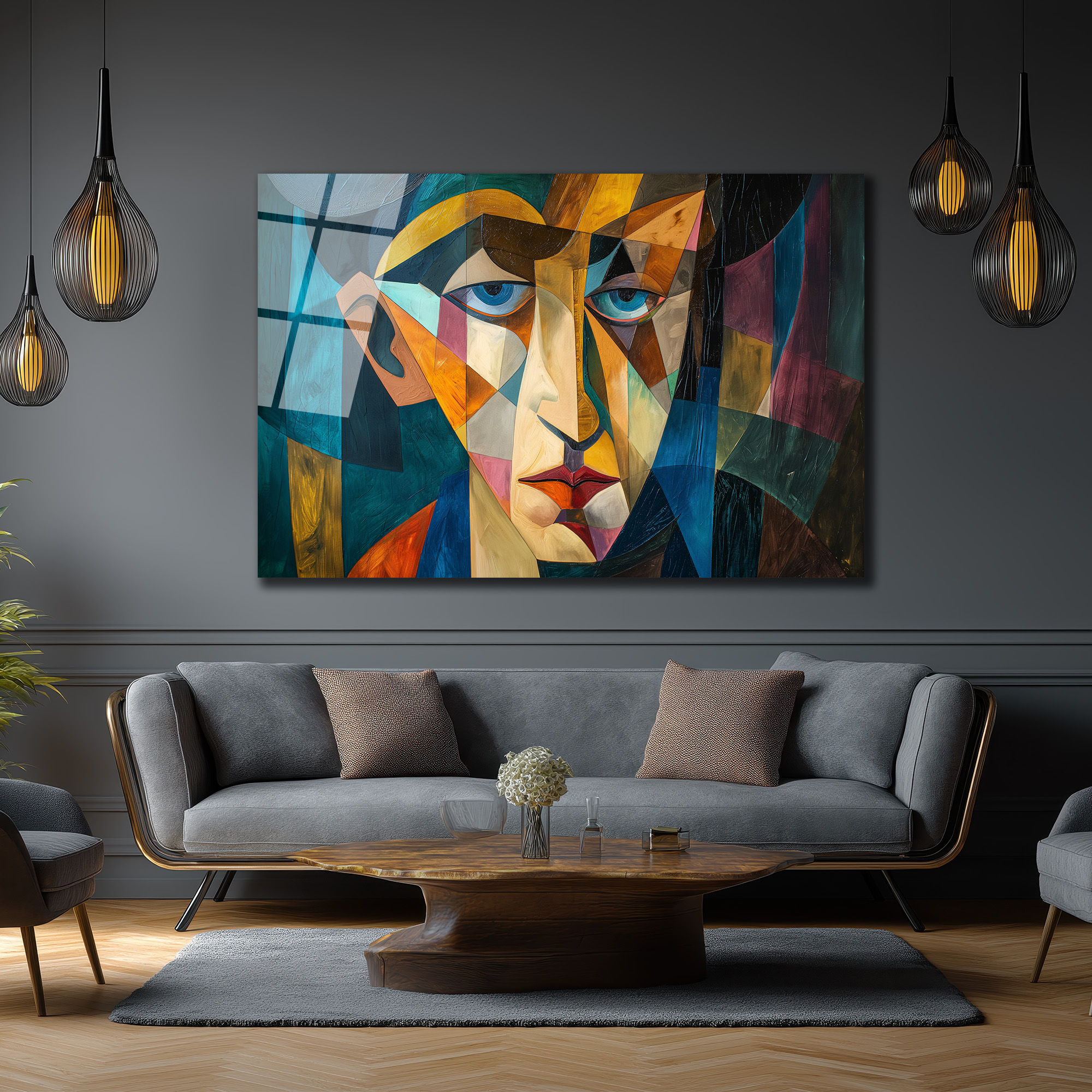 Kübizm Etkili Geometrik Portre Cam Tablo - Modern Sanatın Kalbi - Glazella Kübizm Etkili Geometrik Portre Cam Tablo - Modern Sanatın Kalbi - Glazella