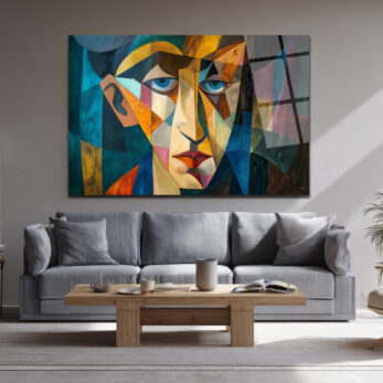 Kübizm Etkili Geometrik Portre Cam Tablo - Modern Sanatın Kalbi - Glazella Kübizm Etkili Geometrik Portre Cam Tablo - Modern Sanatın Kalbi - Glazella