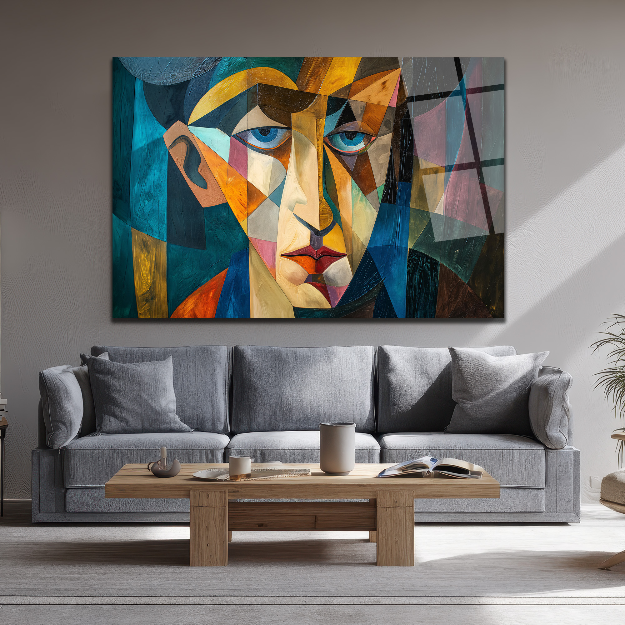 Kübizm Etkili Geometrik Portre Cam Tablo - Modern Sanatın Kalbi - Glazella Kübizm Etkili Geometrik Portre Cam Tablo - Modern Sanatın Kalbi - Glazella