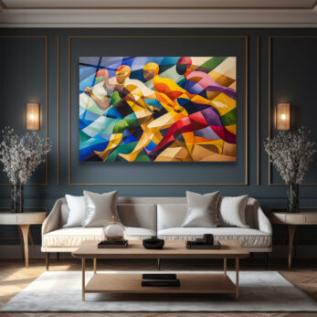 Dinamik Koşucular Modern Sanat Cam Tablo - Glazella