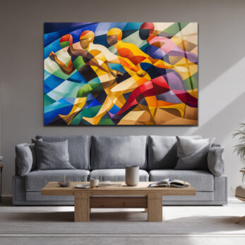 Dinamik Koşucular Modern Sanat Cam Tablo - Glazella